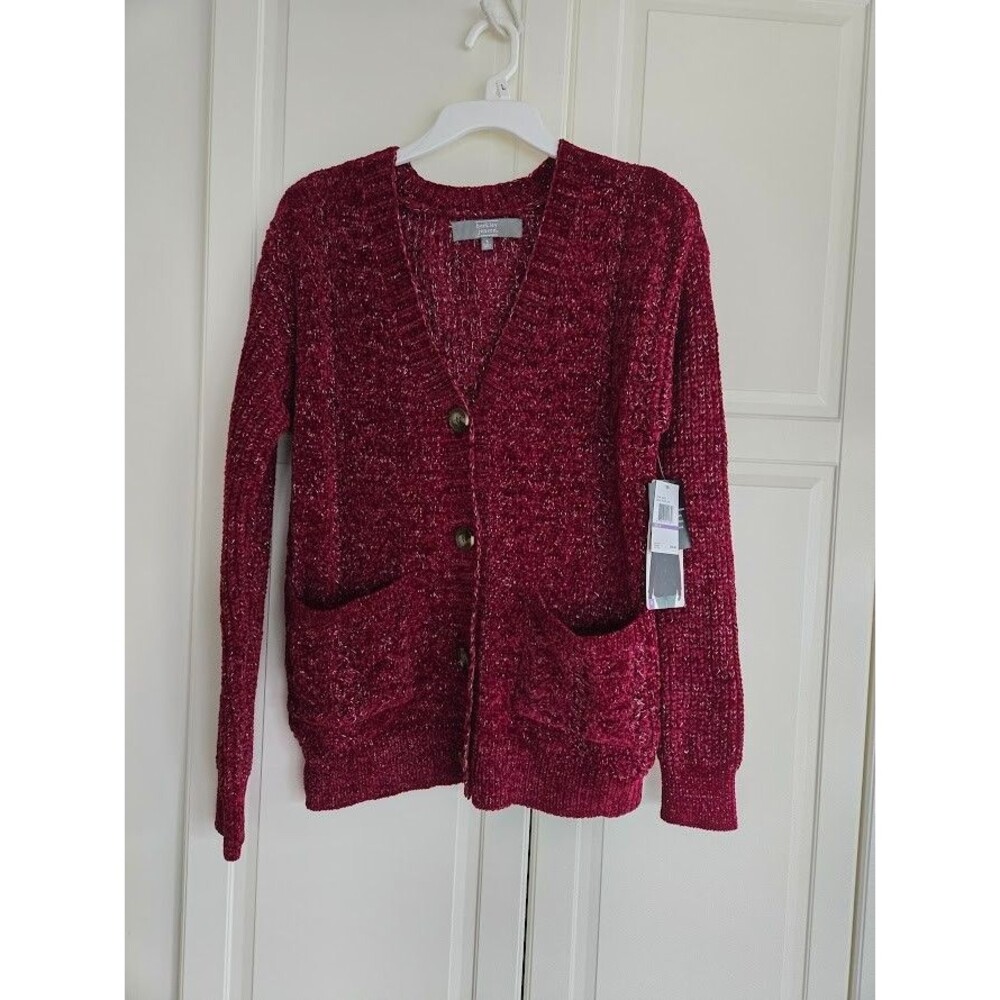 Berkley Jensen Boyfriend Cardigan - Sparkly Burgundy Red- Womens SMALL - NWT